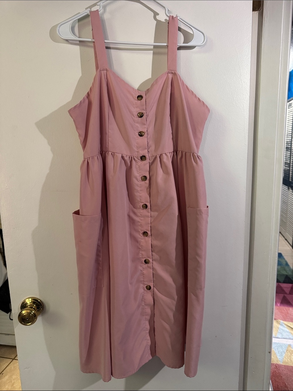 Pink Button-Front Sundress with Pockets